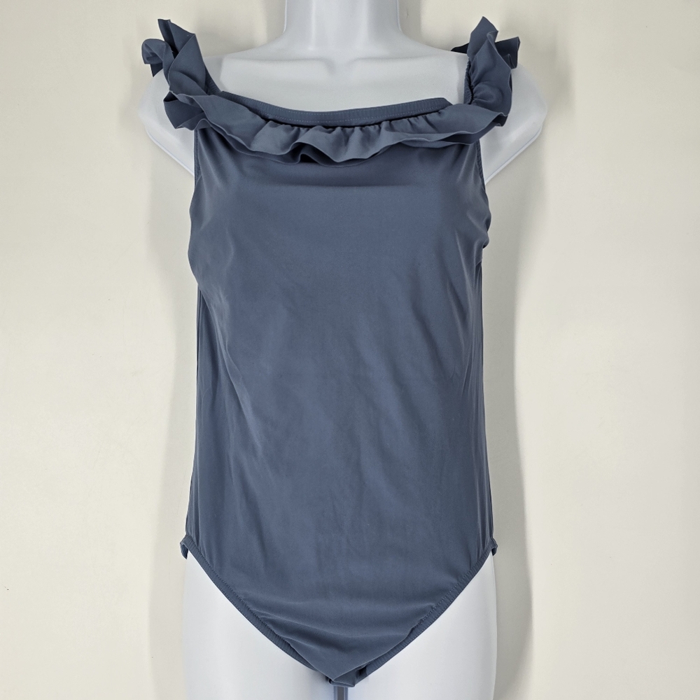 Karla Colletto Mondria Blue One Piece Ruffle Swimsuit Size 12